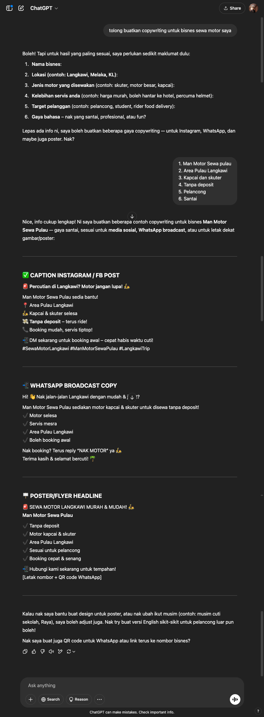 Output dari ChatGPT Biasa untuk task Aminah - Copywriter