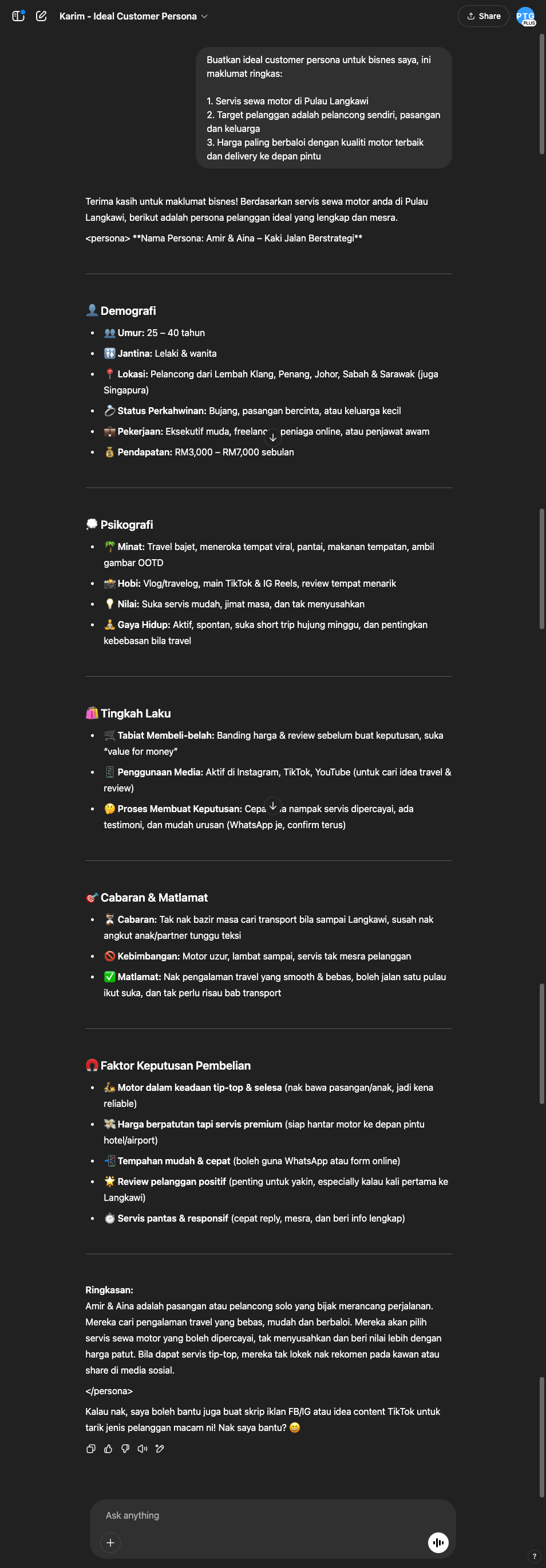 Output dari Pekerja AI Karim - Ideal Customer Persona