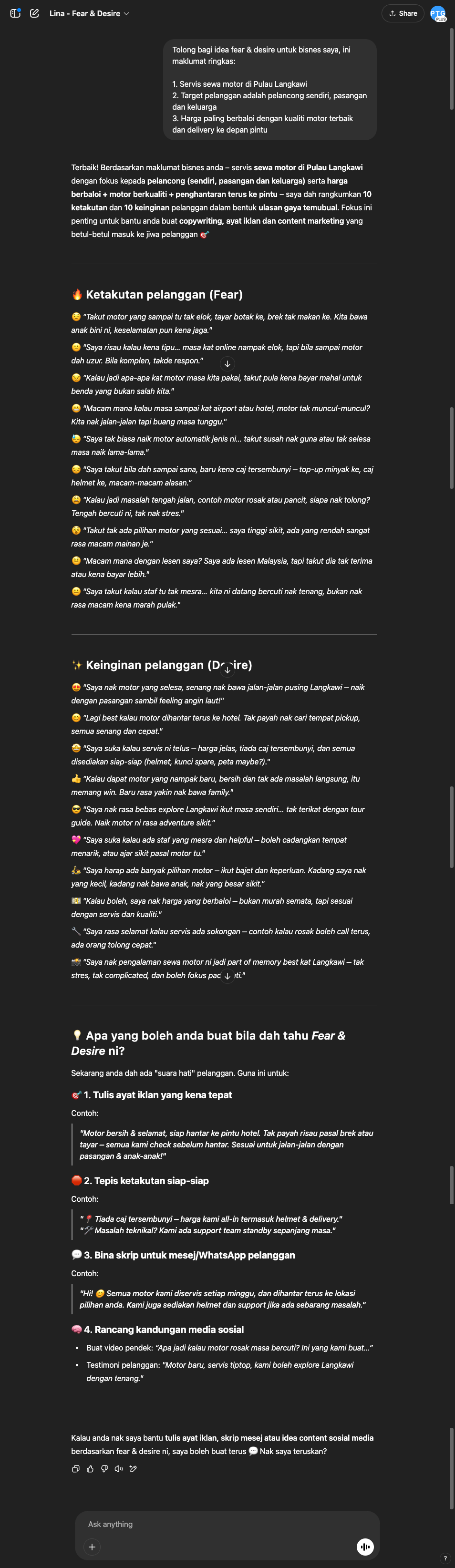 Output dari Pekerja AI Lina - Fear & Desire