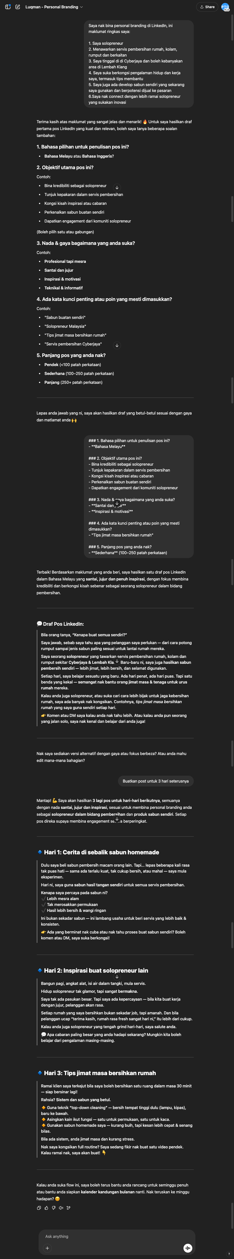 Output dari Pekerja AI Luqman - LinkedIn Personal Branding